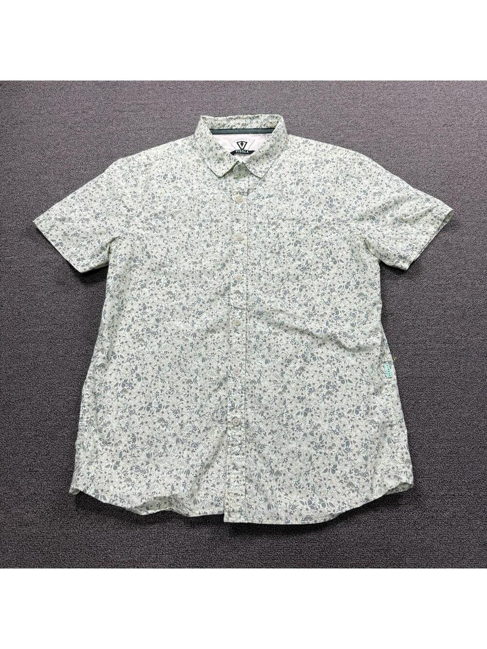 Vissla Men's M Button Up Mushroom Floral Hawaiian Shirt Green Cottagecore